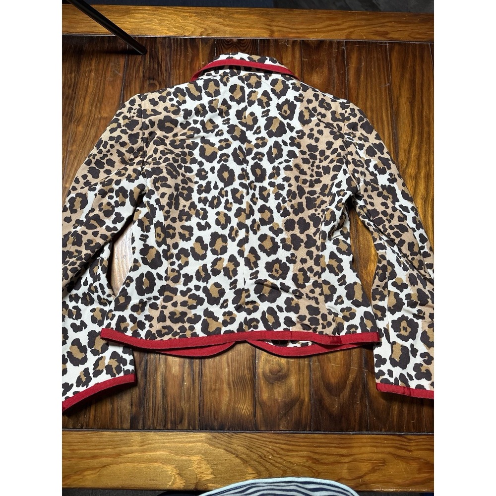 Moschino Cheap & Chic Leopard Print Red Trim Cat Buttons Appliqué Blazer Sz 10 - Picture 15 of 16